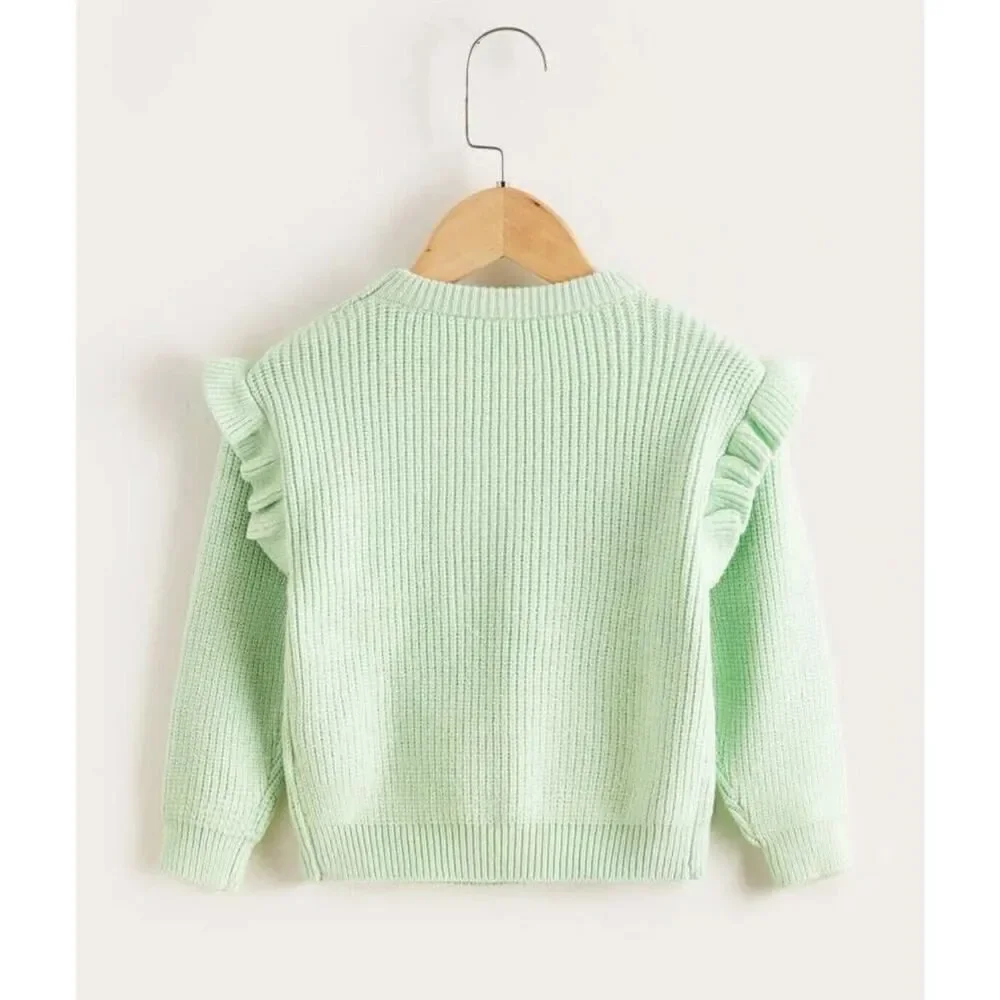 Toddler Girls Ruffle Trim Cable Knit Pullover Sweater Fashion Mint Green 2T